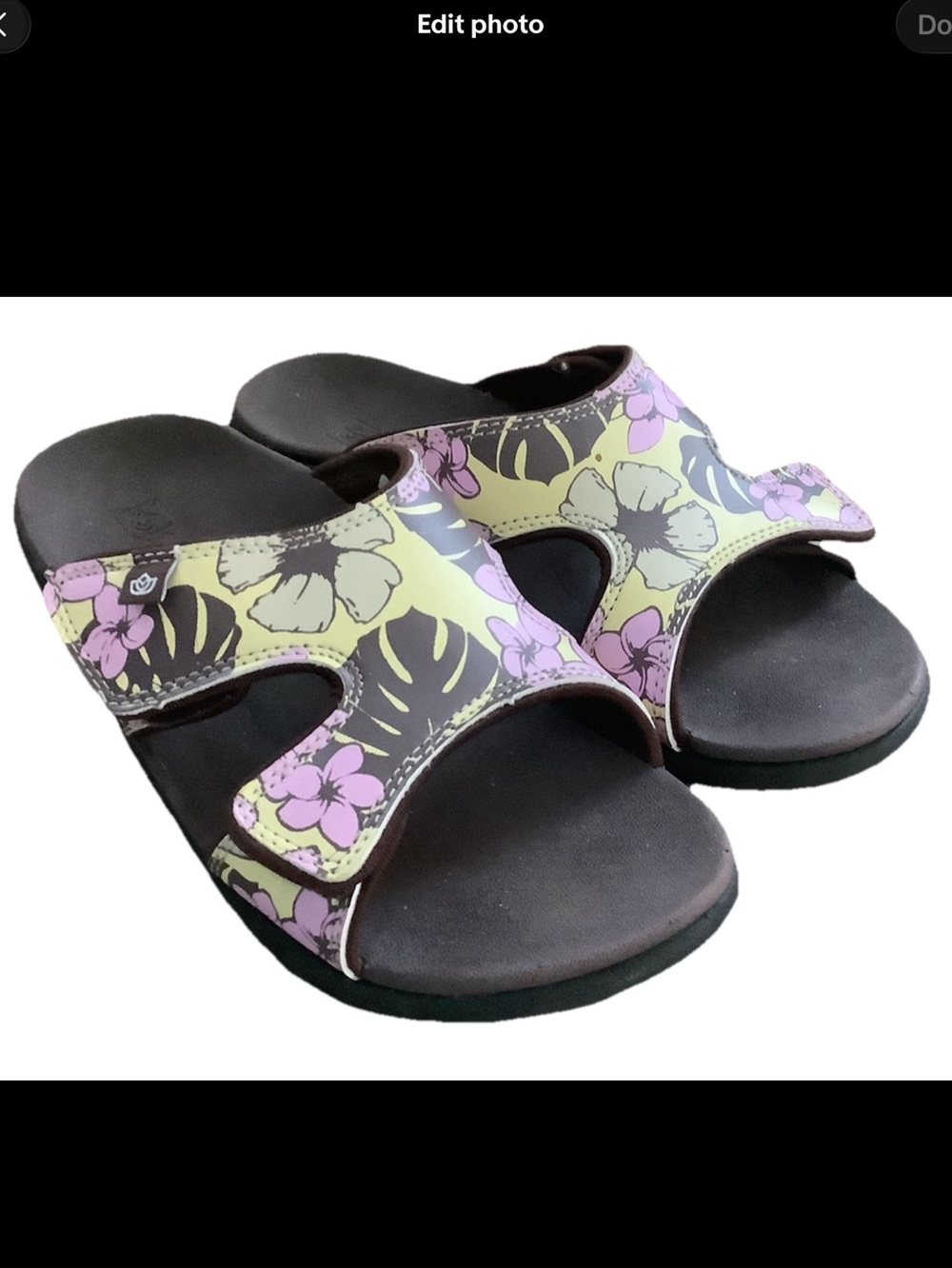 Spenco Slide Sandals Floral Size 7 Green Lavender Comfort Summer